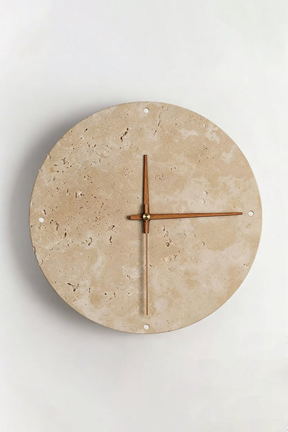 Temporal Epoch Wall Lamp | Travertine, Wood | Unlit front view against plain white background | vexa lamps