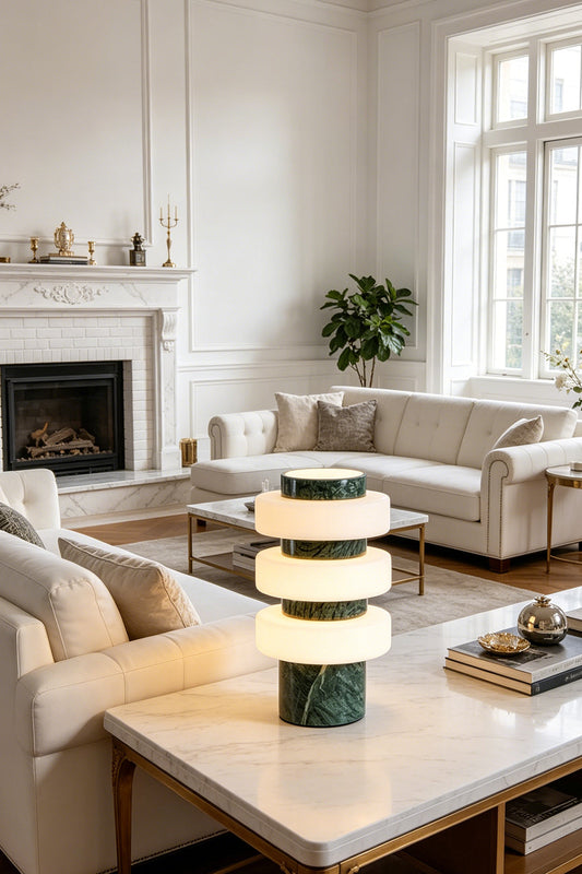 The Strata Stone Pillar Table Lamp for Living room | vexa lamps