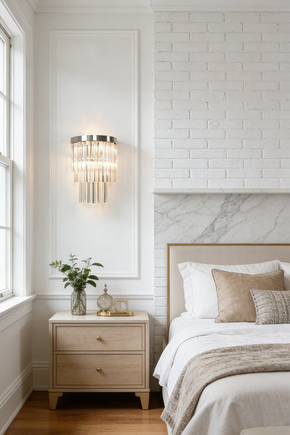 Unlit tiered column glass wall light | Metal, Glass | Angled product shot | morylighting