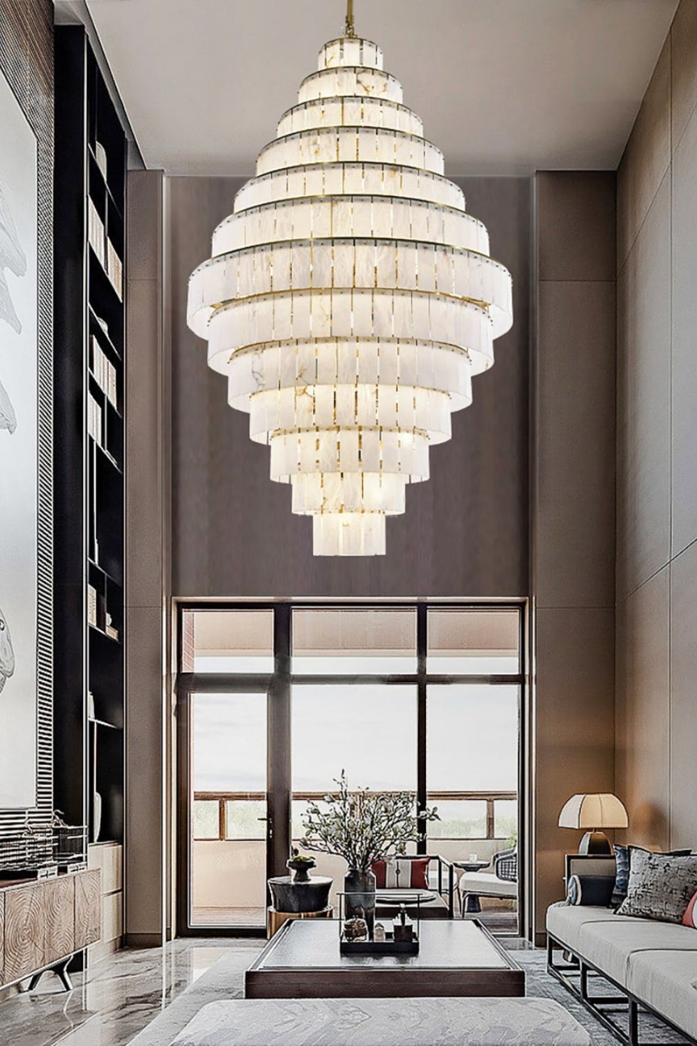 Tiered Rectangular Alabaster Chandelier - view 4 | morylighting