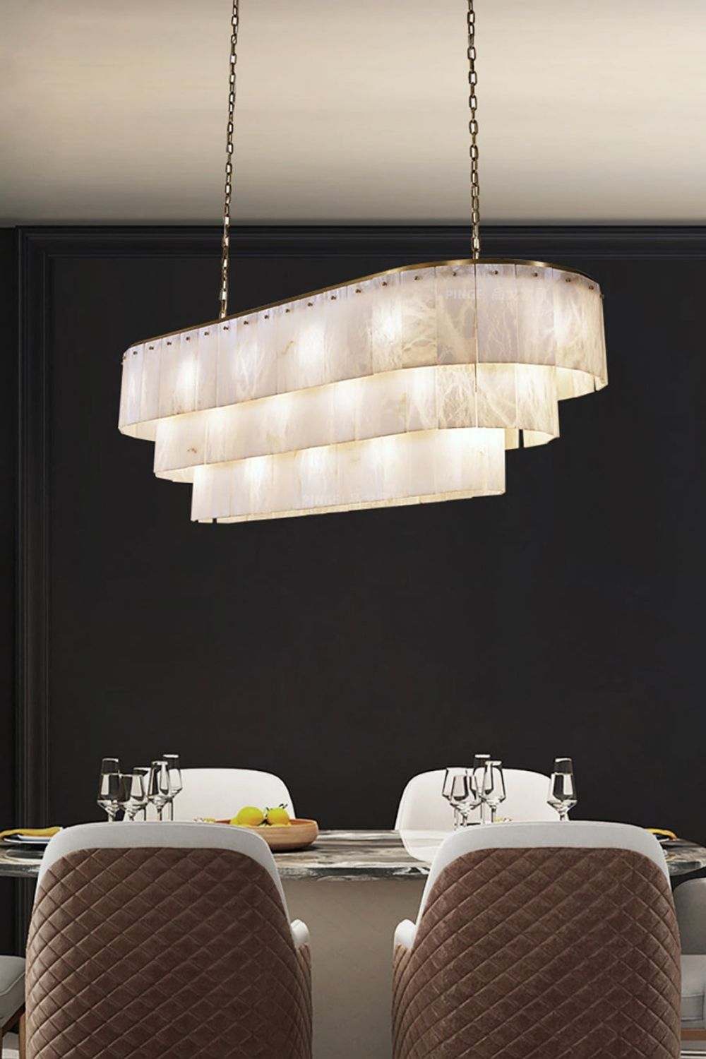 Tiered Rectangular Alabaster Chandelier - view 5 | morylighting