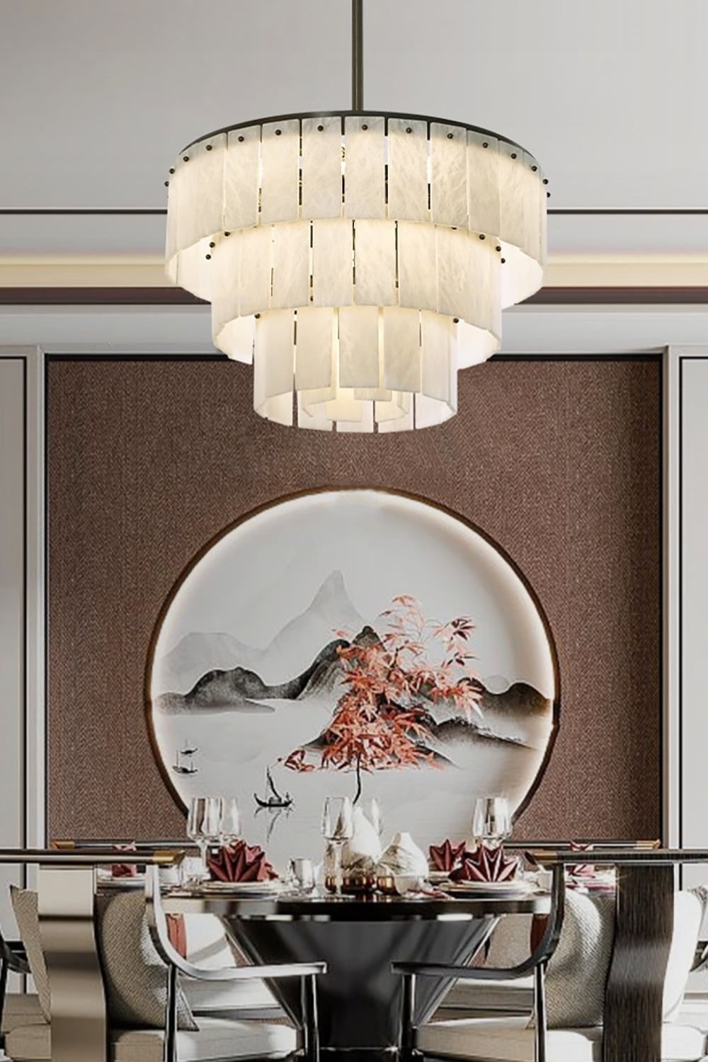 Tiered Rectangular Alabaster Chandelier - view 3 | morylighting