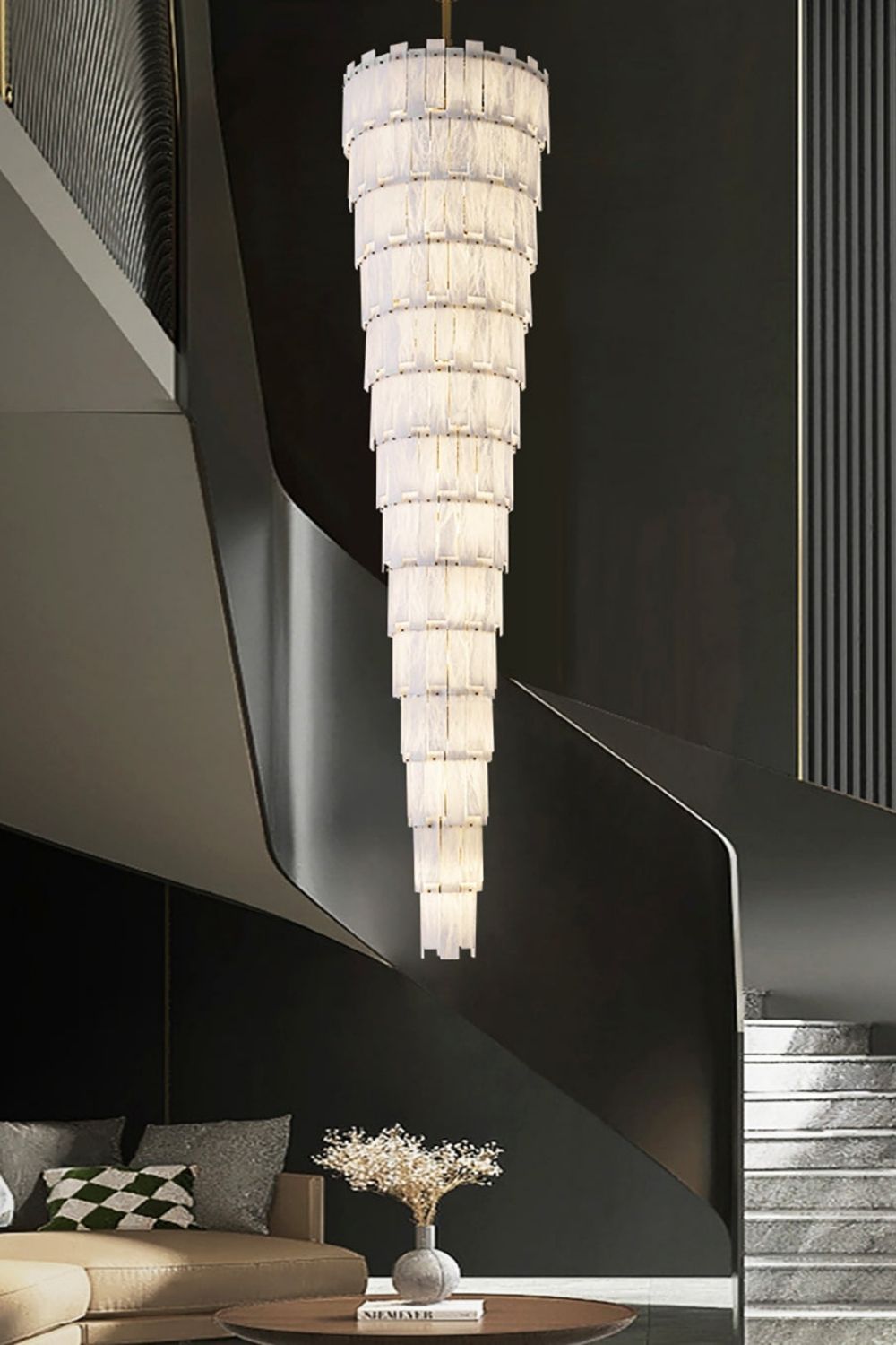 Tiered Rectangular Alabaster Chandelier - view 10 | morylighting
