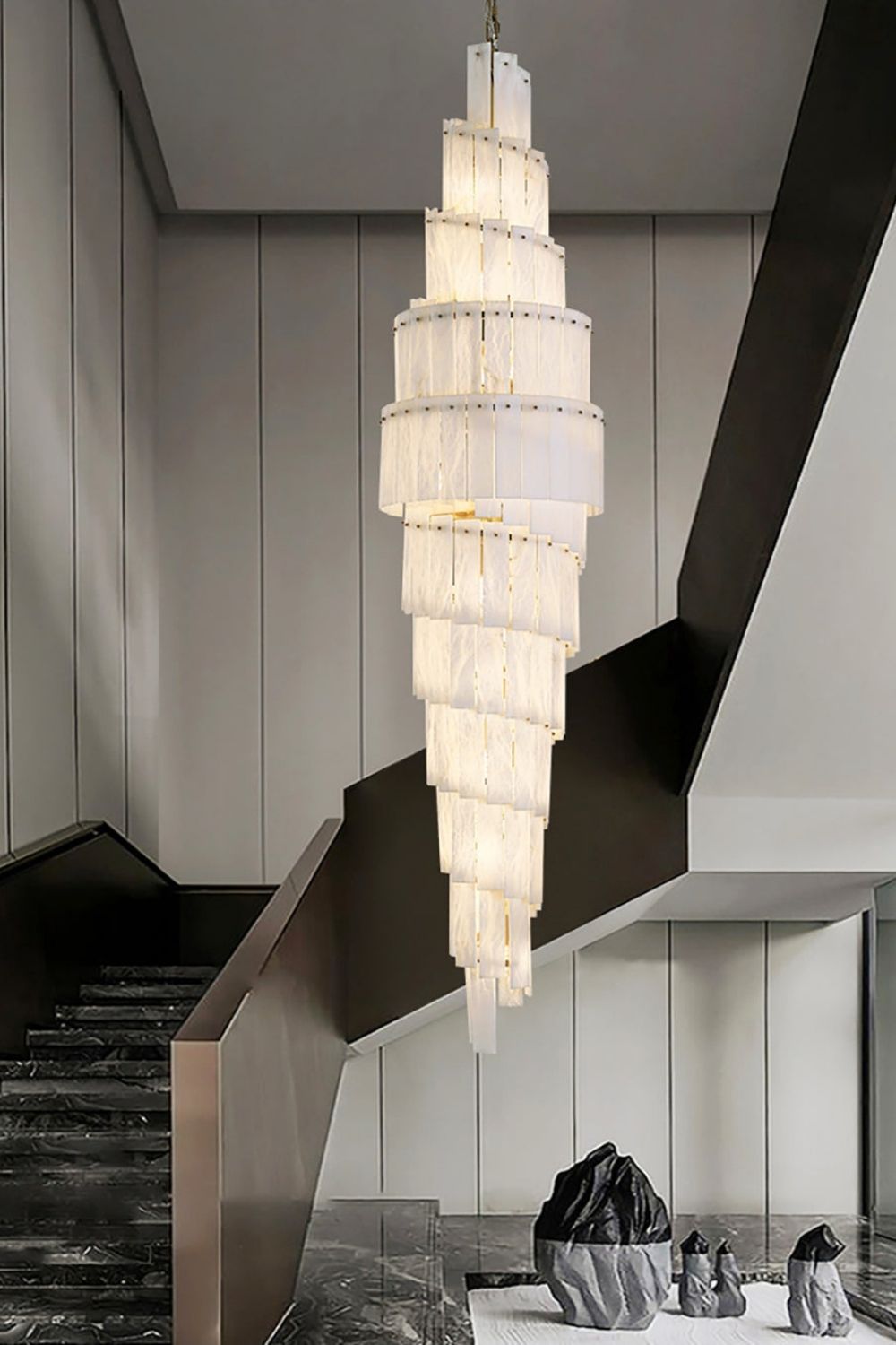 Tiered Rectangular Alabaster Chandelier - view 2 | morylighting