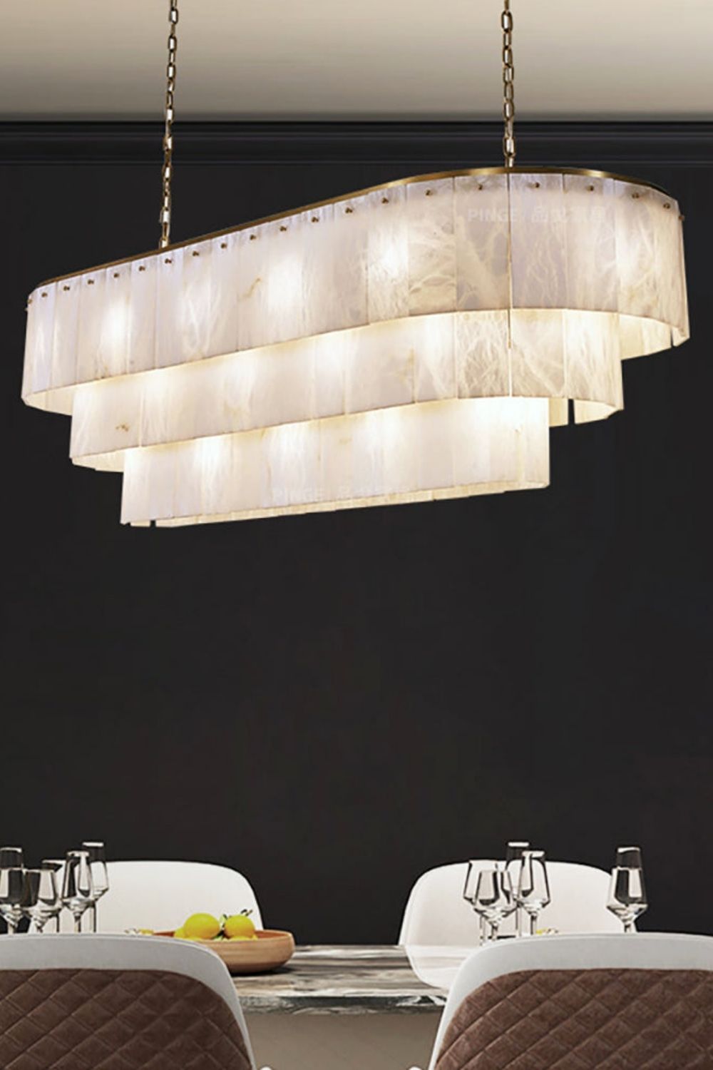 Tiered Rectangular Alabaster Chandelier - view 9 | morylighting