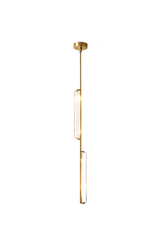 Torvald Crystal Bar Drop Pendant Light hanging in a sleek modern design with gold accents.