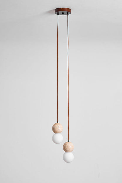 cluster travertine stone pendant light with  canopy | Yellow Travertine, Glass | Front view isolated on white background | vexa lamps