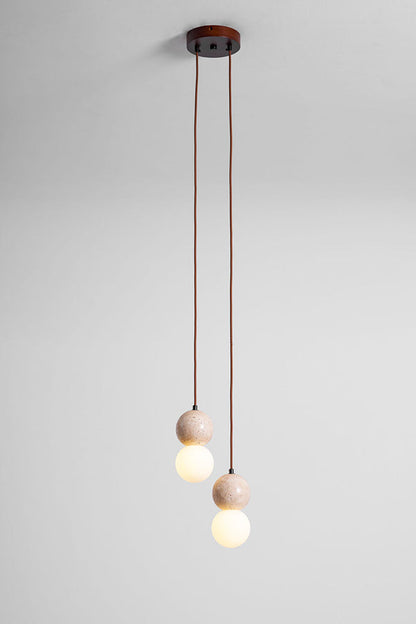cluster travertine stone pendant light with  canopy | Yellow Travertine, Glass | Front view isolated on white background | vexa lamps