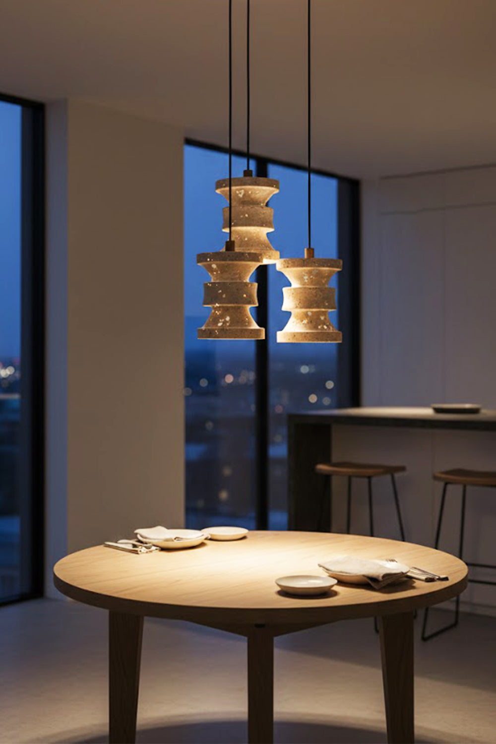 Travertine Carved Pendant Light - view 6 | morylighting