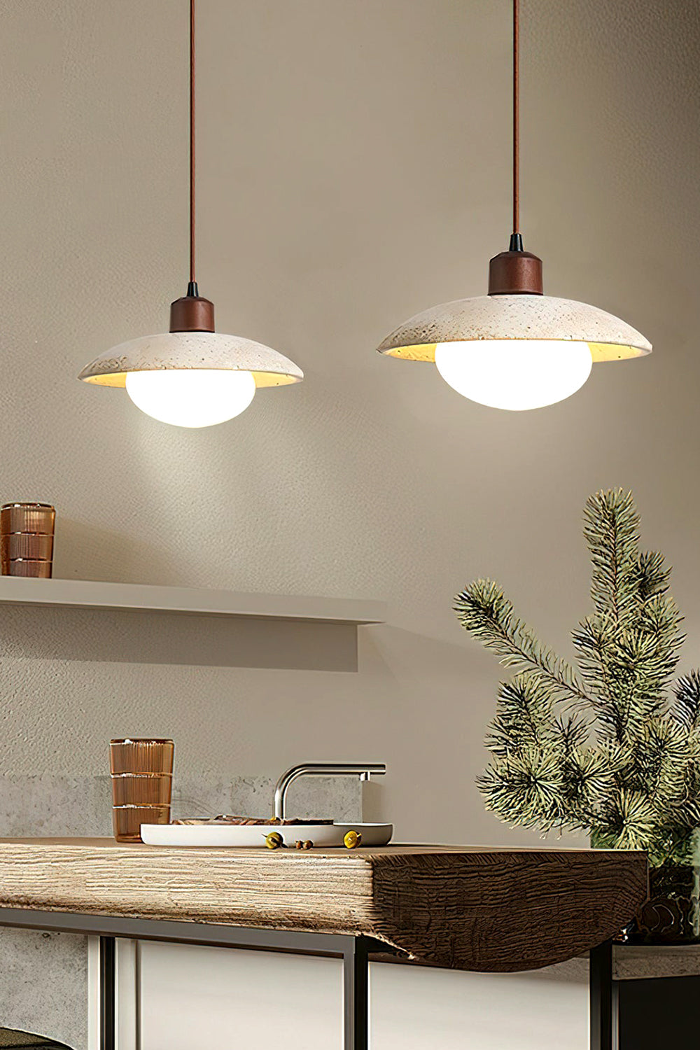 Travertine Disc Pendant Light - view 6 | morylighting