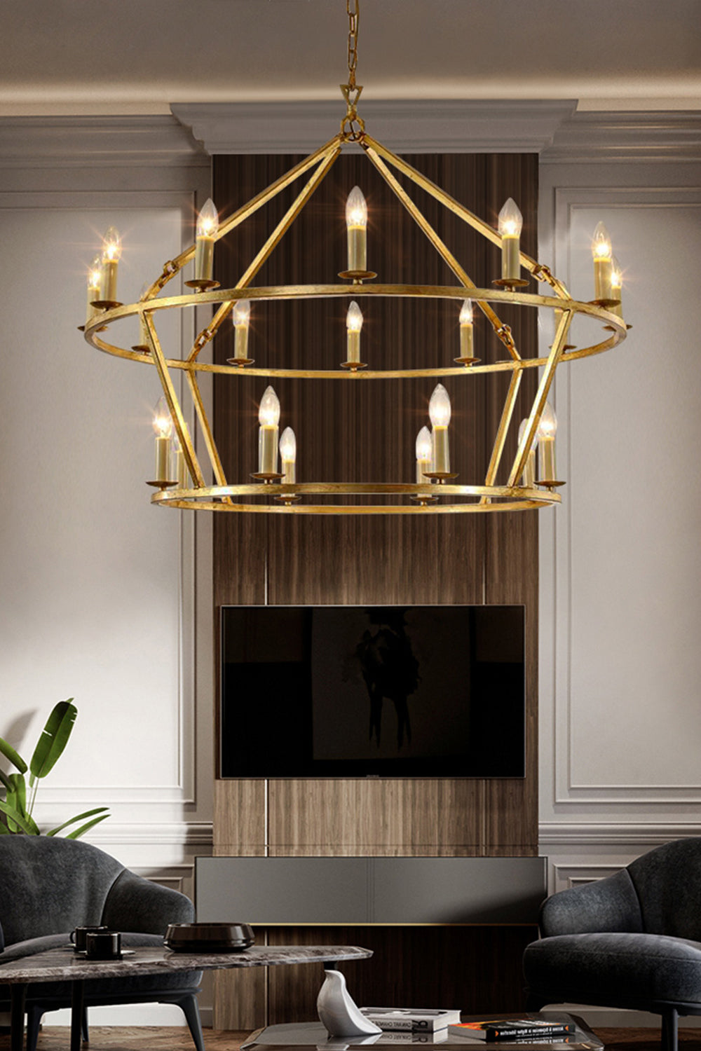 Two-Tiered Ring Chandelier - view 3 | morylighting
