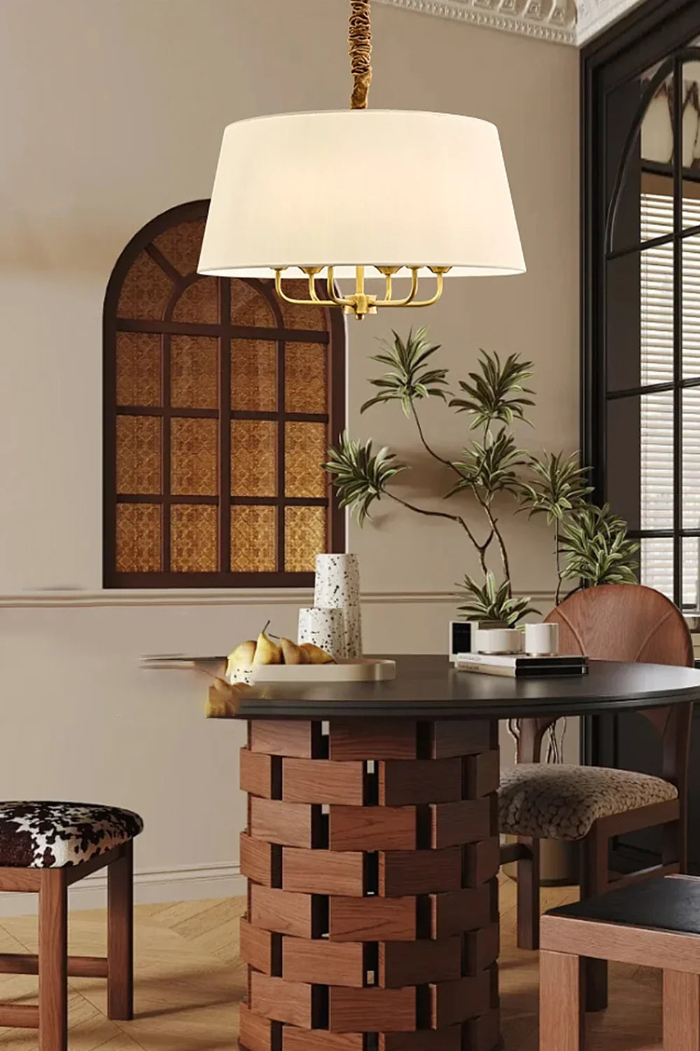 Vintage Brass Fabric Pendant Lamp - view 5 | morylighting