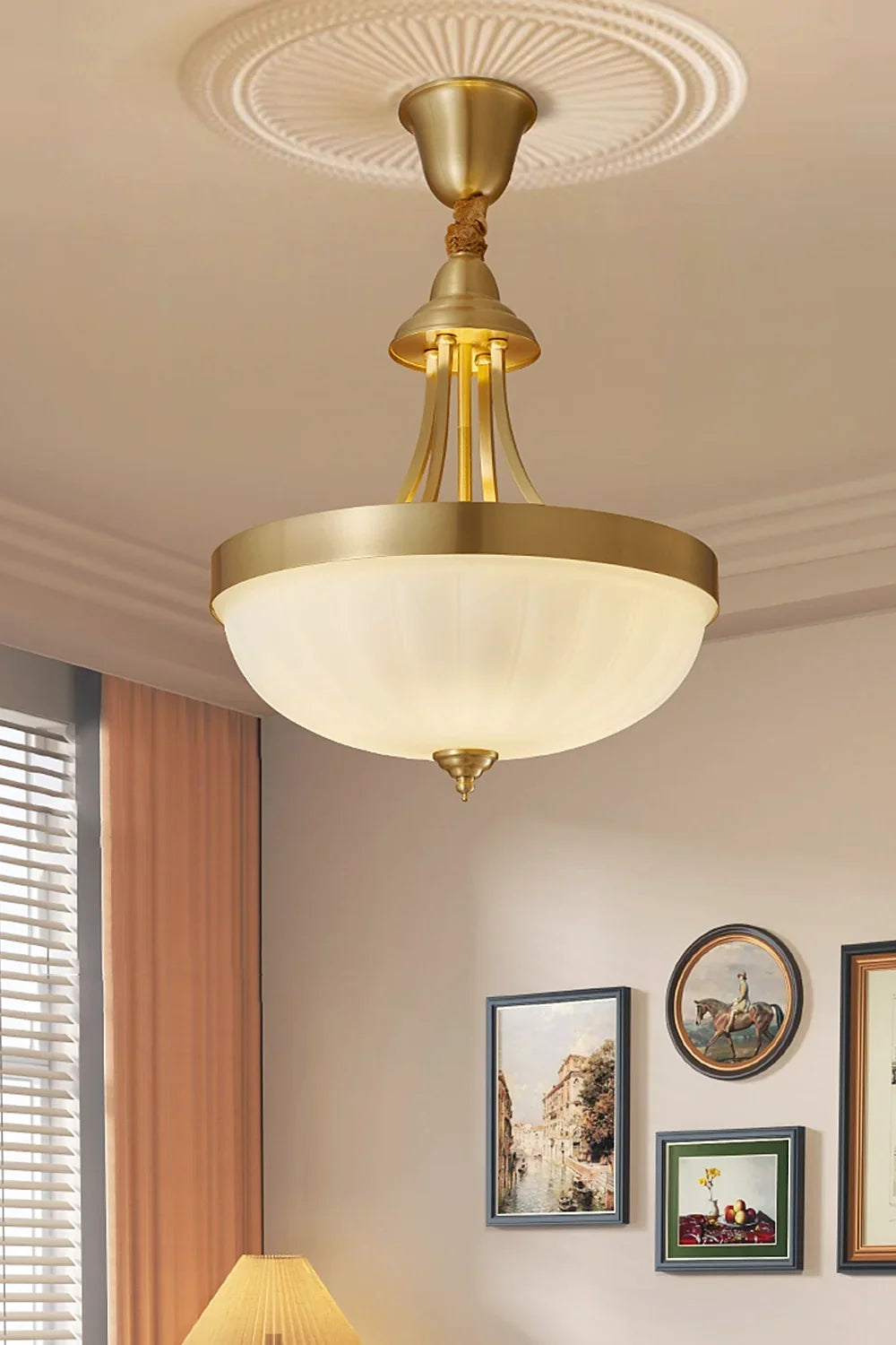 Vintage Brass Glass Pendant Lamp - view 6 | morylighting