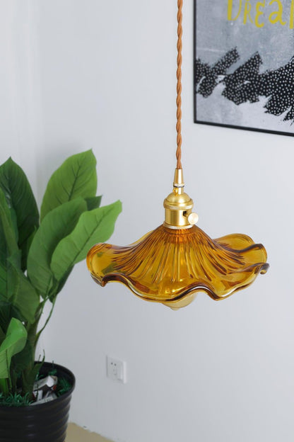 Vintage Glass Hibiscus Flower Pendant Light - view 3 | morylighting