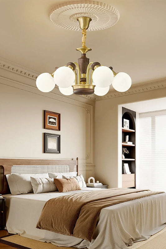 Vintage Globe Walnut Chandelier - view 2 | morylighting