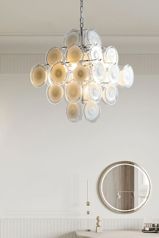 Vintage Art White Disk Glass Chandelier - view 2 | morylighting