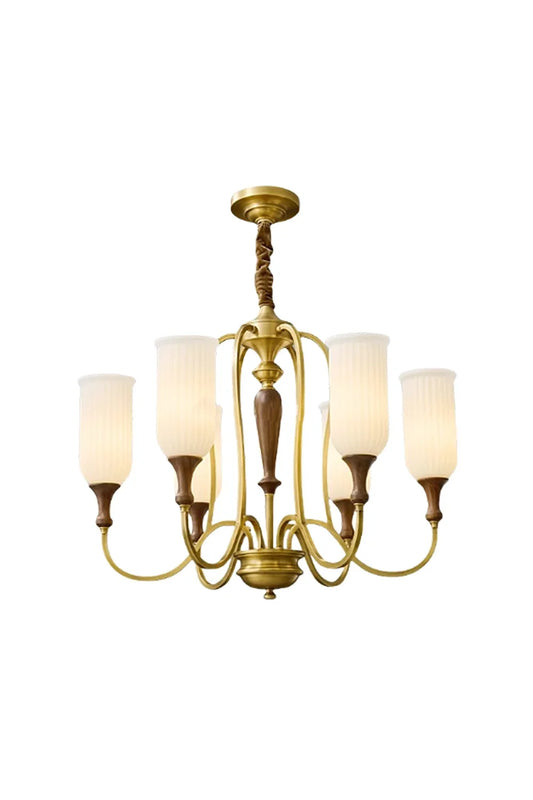 Vintage Walnut Brass Glass Chandelier | morylighting