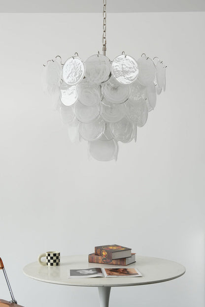 White Art Disc Glass Chandelier - view 5 | morylighting