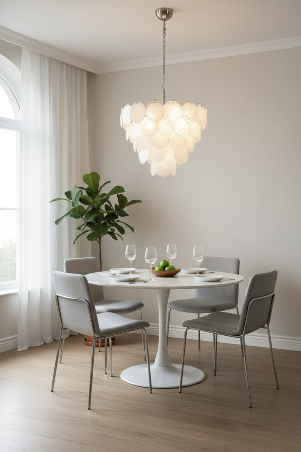 White Art Disc Glass Chandelier - view 4 | morylighting
