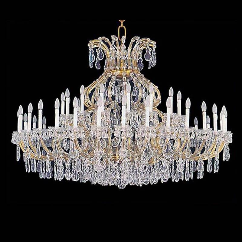Wide flat golden crystal chandelier