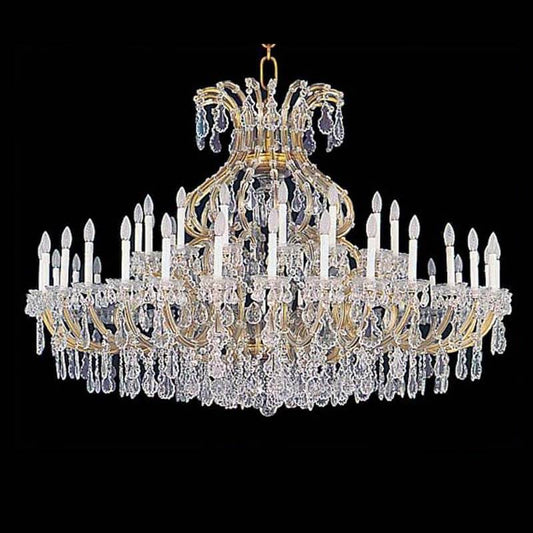 Wide flat golden crystal chandelier