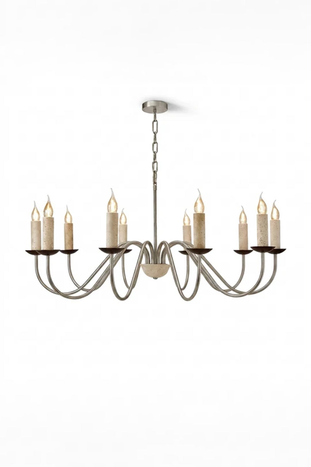 Winslow Travertine Candelabra Chandelier | Natural Travertine and Metal | Studio shot showing full profile against a neutral backdrop | vexa lamps