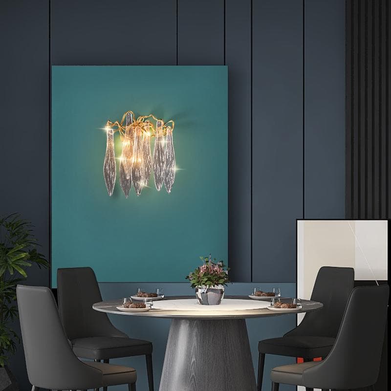 Flake Long Crystal Branch Brass Wall Sconce