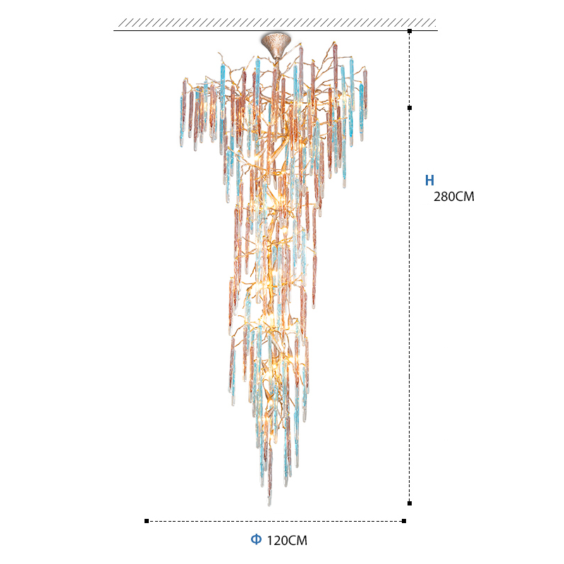 Dora Raindrop Colorful Crystal Staircase Chandelier - morylighting