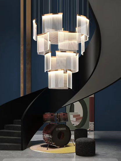 Designer Tile Spiral Chandelier for High-ceiling Foyer | Morylighting (2)