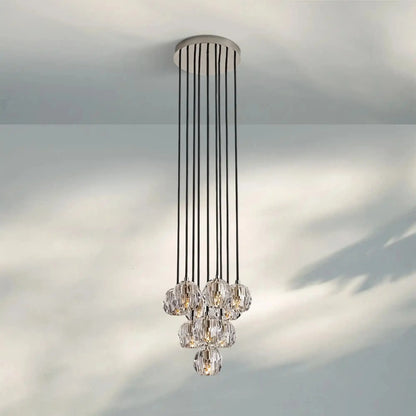 Bouble De Crystal Round Cluster Chandelier-Round: 14'' 10-Light-Clear-Polished Nickel-Morylighting