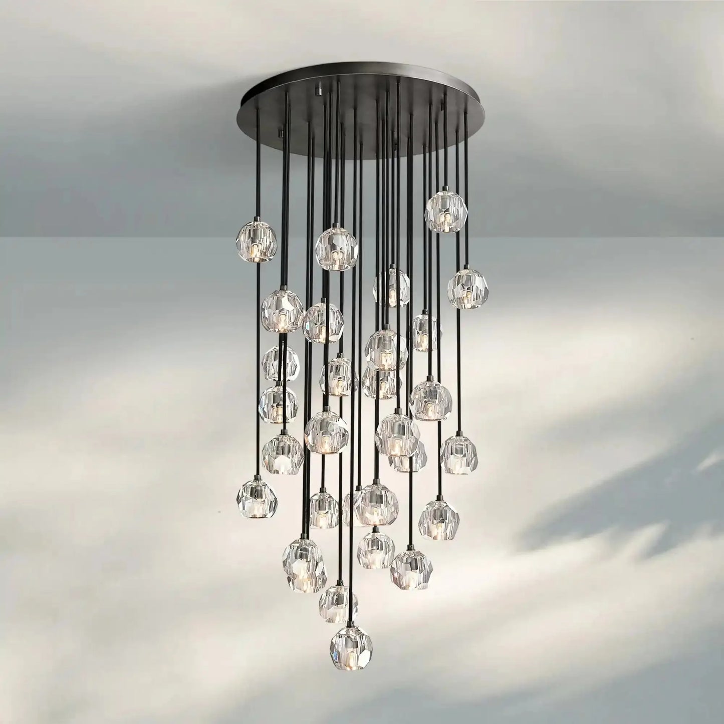 Bouble De Crystal Round Cluster Chandelier-Round: 30'' 30 Light-Clear-Black-Morylighting
