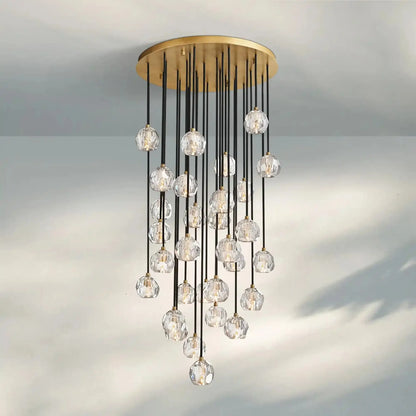 Bouble De Crystal Round Cluster Chandelier-Round: 30'' 30 Light-Clear-Lacquered Burnished Brass-Morylighting