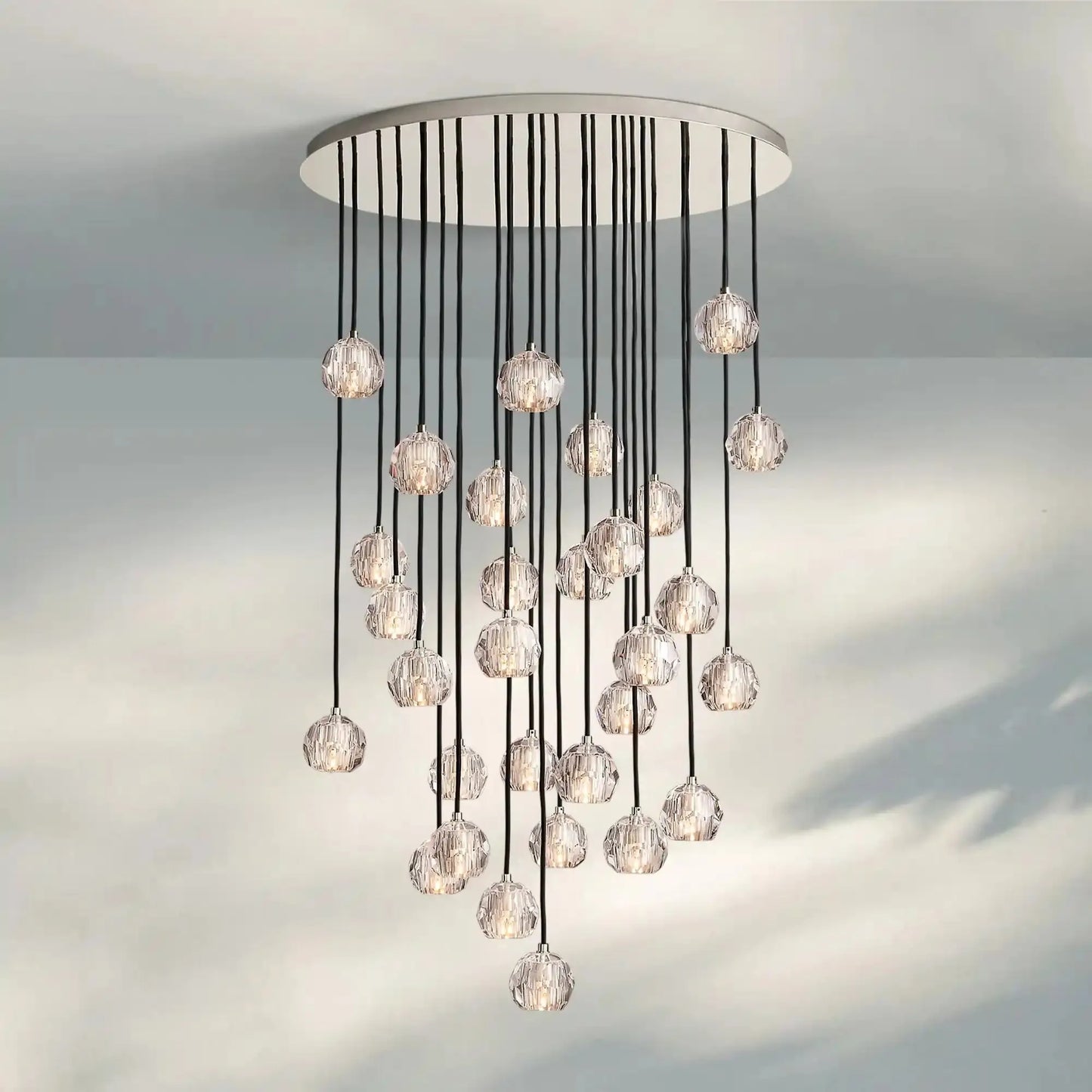 Bouble De Crystal Round Cluster Chandelier-Round: 40'' 30 Light-Clear-Polished Nickel-Morylighting