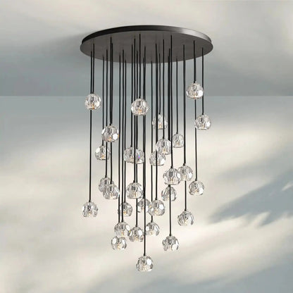 Bouble De Crystal Round Cluster Chandelier-Round: 40'' 30 Light-Clear-Black-Morylighting