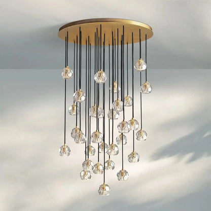Bouble De Crystal Round Cluster Chandelier-Round: 40'' 30 Light-Clear-Lacquered Burnished Brass-Morylighting