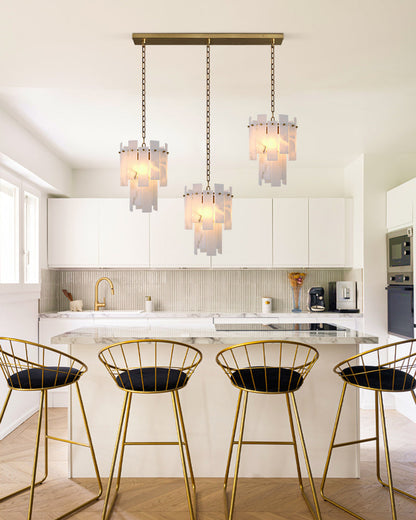 Tired Alabaster marble Cluster Chandelier 13" with adjustable chain
