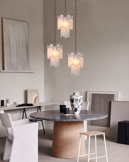 Tired Alabaster marble Cluster Chandelier 13" with adjustable chain