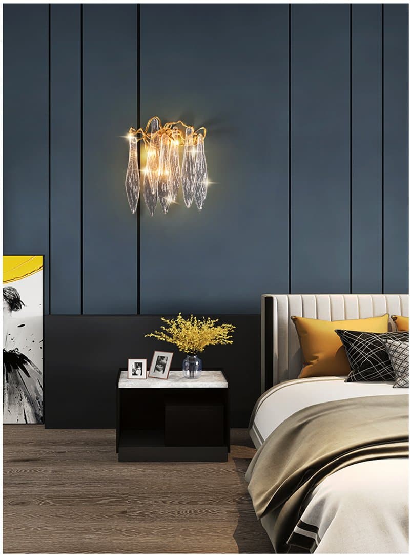 Flake Long Crystal Branch Brass Wall Sconce