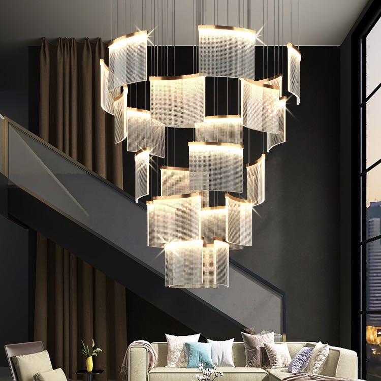 Designer Tile Spiral Chandelier for High-ceiling Foyer | Morylighting (1)