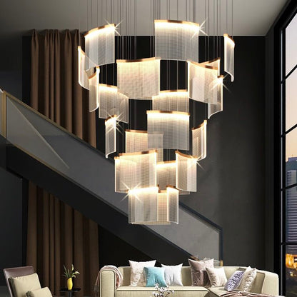 Designer Tile Spiral Chandelier for High-ceiling Foyer | Morylighting (1)