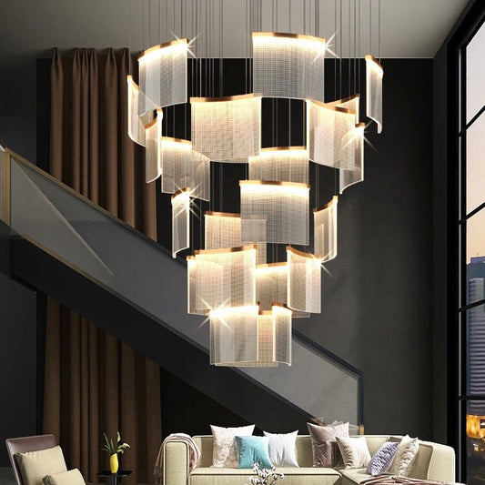 Designer Tile Spiral Chandelier for High-ceiling Foyer | Morylighting (1)