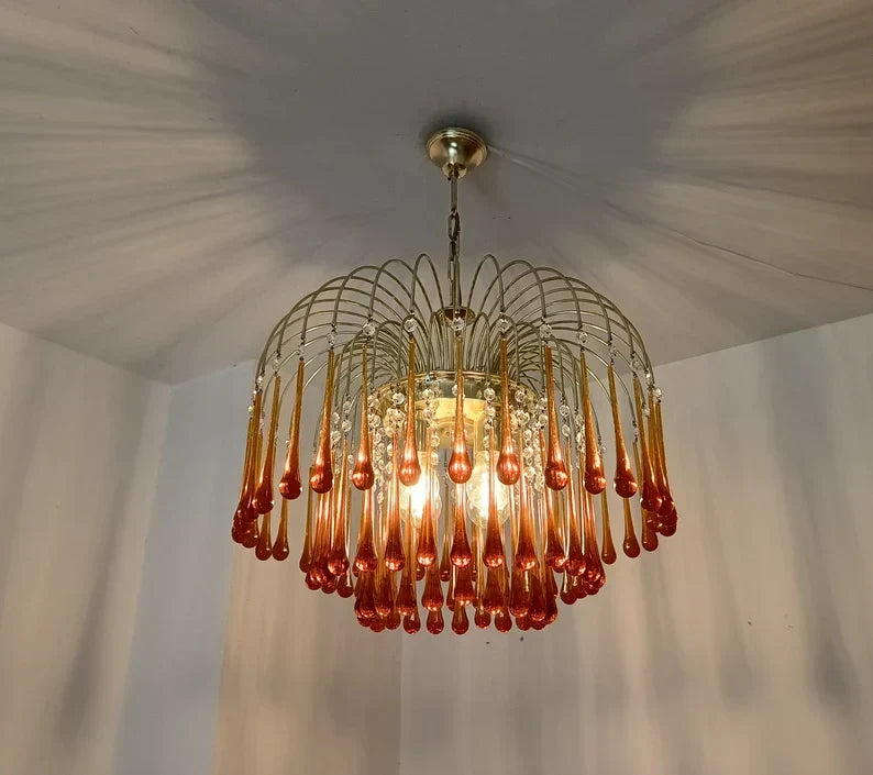 Vintage – Murano Teardrops Chandelier – 70s – Pink prisms
