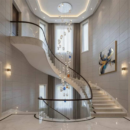Modern Floating Clear/Blue/Amber Irregular Crystal Chandelier for High-ceiling