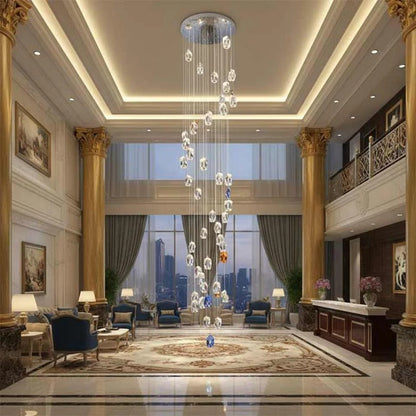Modern Floating Clear/Blue/Amber Irregular Crystal Chandelier for High-ceiling