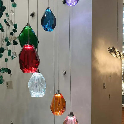 Modern Floating Clear/Blue/Amber Irregular Crystal Chandelier for High-ceiling