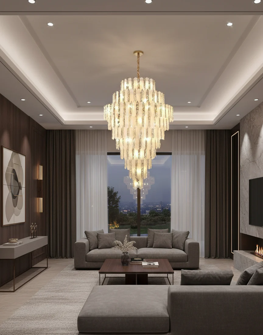 Modern Feather Crystal Chandelier in Chrome/Gold Finish for High/Low-ceiling