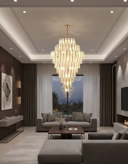 Modern Feather Crystal Chandelier in Chrome/Gold Finish for High/Low-ceiling
