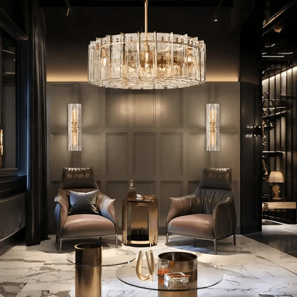 Lattic Smoke Glass Round Chandelier 36'' 48'' - 48''ClearLacquered Burnished BrassMorylighting