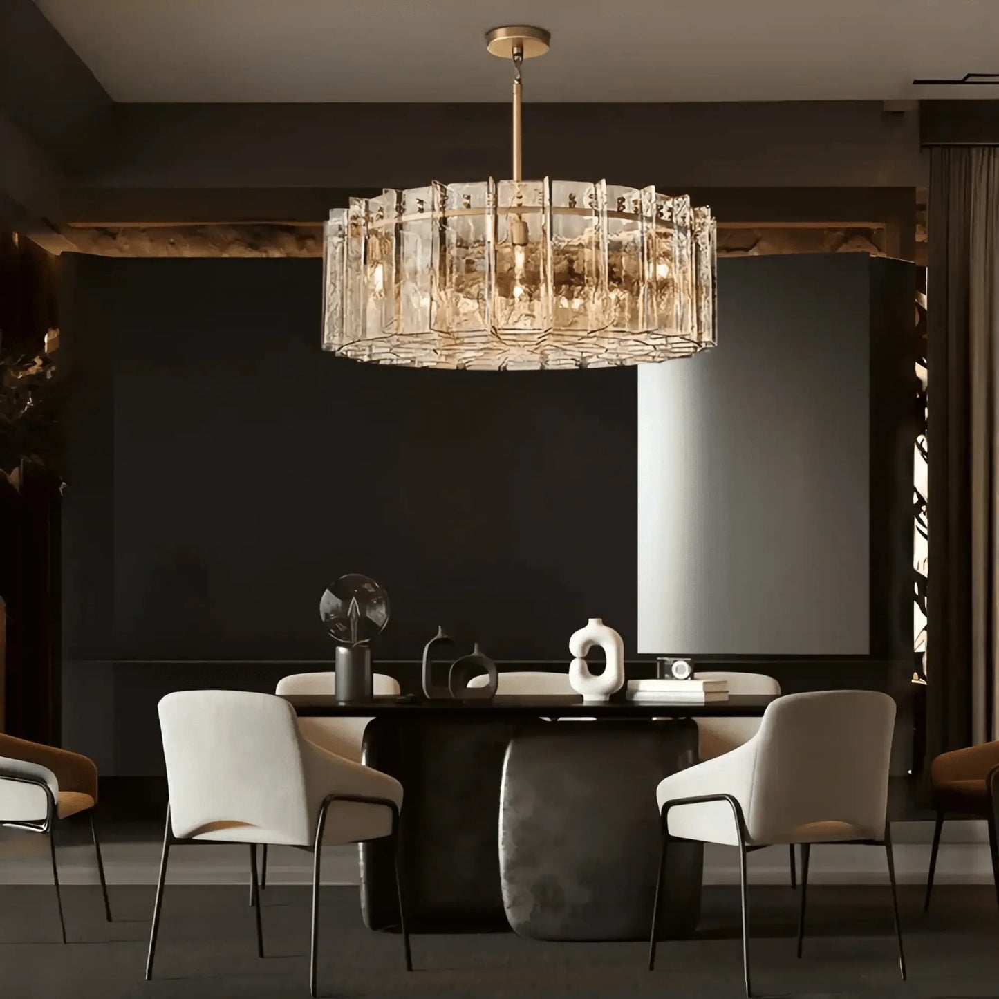 Lattic Smoke Glass Round Chandelier 36'' 48'' - 48''ClearLacquered Burnished BrassMorylighting