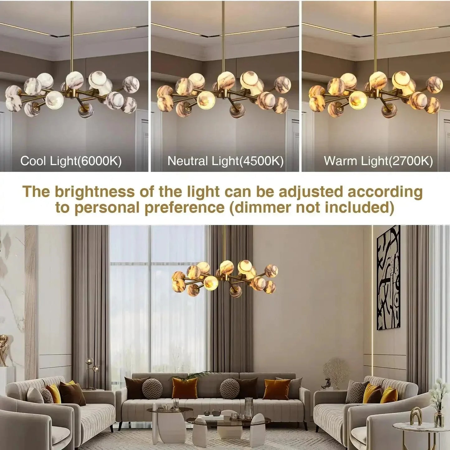 Mid Century Modern Sputnik 12 Light Gold Alabaster Globe Chandelier | Morylighting (18)